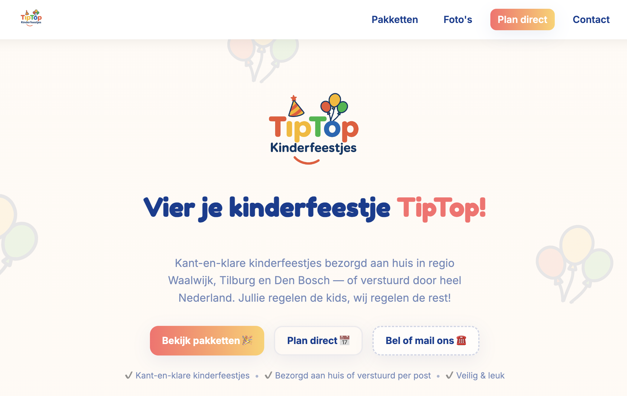 TipTop Kinderfeestjes website